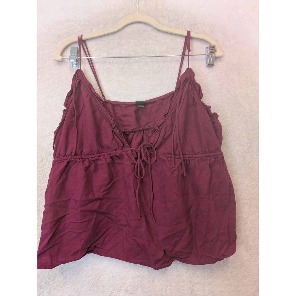Wild Fable Cami Top Women's L Plum Ruffle Tie Front Linen Blend Babydoll